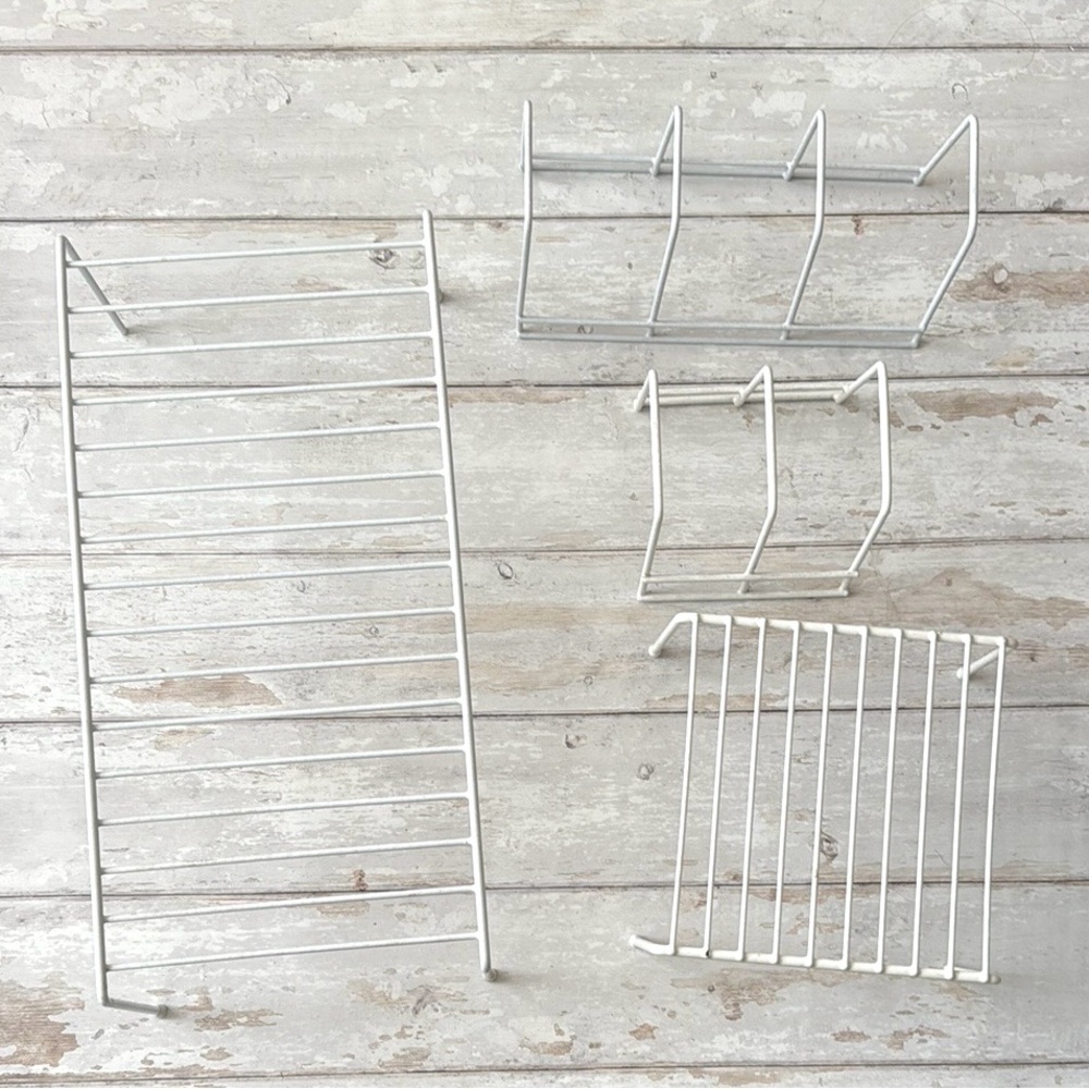 White Metal Pantry Organizers Set Riser Shelves Pots & Pans Lod Holders